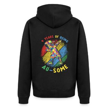 9 Years Awesome Special Puzzle Autism Awareness - Unisex Premium Organic Zip Hoodie - black - Back - Nico (187cm)