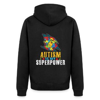Mein Power Buntes Puzzle Autismus Bewusstsein - Unisex Premium Bio Zip Hoodie - Schwarz - Hinten - Nico (187cm)