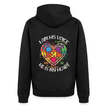 Seine Stimme Mein Herz Puzzle Autismus Bewusstsein - Unisex Premium Bio Zip Hoodie - Schwarz - Hinten - Nico (187cm)