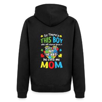Junge nennt mich Mama Puzzle Autismus Bewusstsein - Unisex Premium Bio Zip Hoodie - Schwarz - Hinten - Nico (187cm)