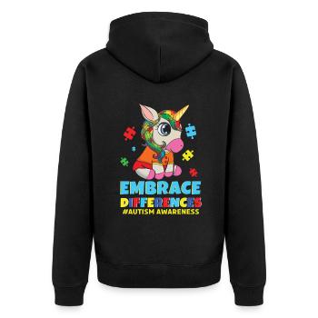 Verschiedene bunte Puzzle Einhorn Autismus Bewusstsein - Unisex Premium Bio Zip Hoodie - Schwarz - Hinten - Nico (187cm)