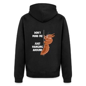 Don't Mind Me Just Hanging Around Squirrel - Unisex Premium Bio Zip Hoodie - Schwarz - Hinten - Nico (187cm)