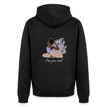 Free Your Soul Kundalini Ashtanga Hatha Asanas - Unisex Premium Bio Zip Hoodie - Schwarz - Hinten - Nico (187cm)