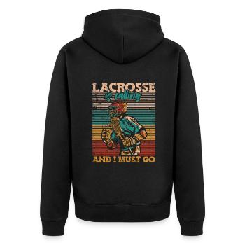 Lacrosse Is Calling And I Must Go Lax Spieler - Unisex Premium Bio Zip Hoodie - Schwarz - Hinten - Nico (187cm)