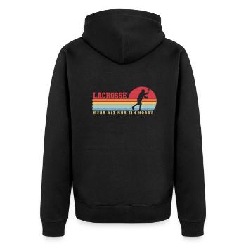 Lacrosse mehr als ein Hobby Lax Spieler - Unisex Premium Bio Zip Hoodie - Schwarz - Hinten - Nico (187cm)