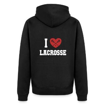 I love Lacrosse Lax Player Polocrosse - Unisex Premium Organic Zip Hoodie - black - Back - Nico (187cm)