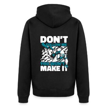 Don't Follow Me You Won't Make It Taucherbrille - Unisex Premium Bio Zip Hoodie - Schwarz - Hinten - Nico (187cm)
