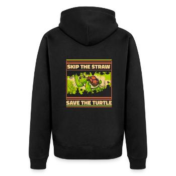 Skip The Straw Save The Turtle Landschildkröte - Unisex Premium Bio Zip Hoodie - Schwarz - Hinten - Nico (187cm)