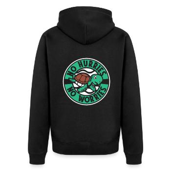 No Hurries No Worries Landschildkröte Schildkröte - Unisex Premium Bio Zip Hoodie - Schwarz - Hinten - Nico (187cm)