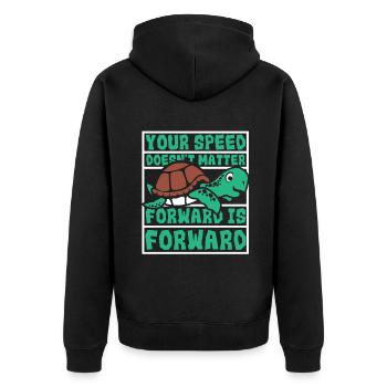 Speed Doesn't Matter Forward Is Forward - Unisex Premium Organic Zip Hoodie - black - Back - Nico (187cm)