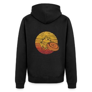 Retro Disc Golfer Frisbee Golf Basket Disc - Unisex Premium Organic Zip Hoodie - black - Back - Nico (187cm)