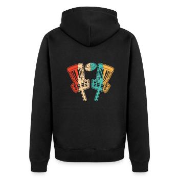 Retro Basket Disc Golfer Frisbee Golf - Unisex Premium Organic Zip Hoodie - black - Back - Nico (187cm)