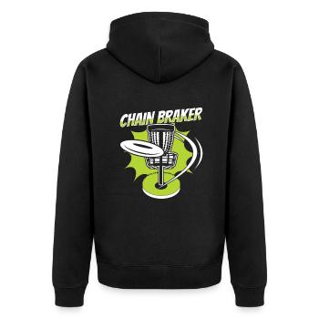 Chain Braker Basket Disc Golfer Frisbee - Unisex Premium Organic Zip Hoodie - black - Back - Nico (187cm)