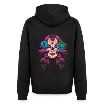 Fleur Dia De Los Muertos Fête des mères 2023 - Veste à capuche bio Premium Unisexe - noir - Dos - Nico (187cm)