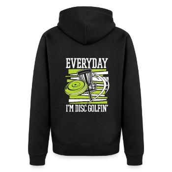 Everyday I'm Disc Golfing Frisbee Golf Basket - Unisex Premium Organic Zip Hoodie - black - Back - Nico (187cm)