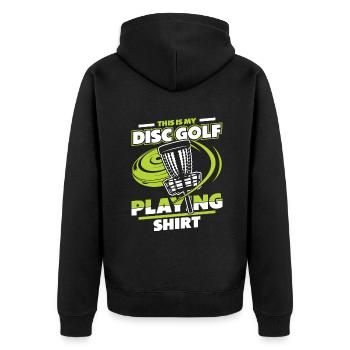 This Is My Disc Golf Playing Clothing Basket - Unisex Premium Organic Zip Hoodie - black - Back - Nico (187cm)