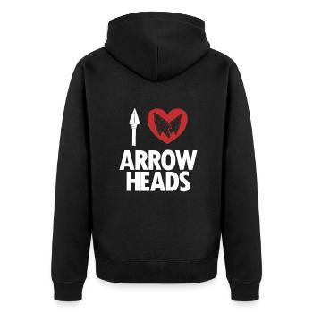 I love Arrowheads Jagdspitzen Arrowhead Hunter - Unisex Premium Bio Zip Hoodie - Schwarz - Hinten - Nico (187cm)