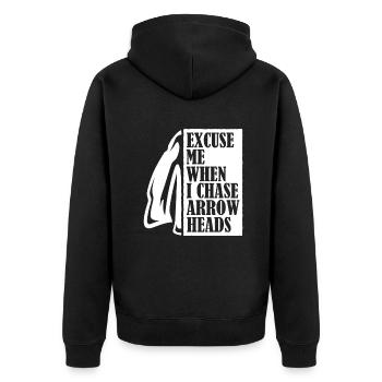 Excuse Me When I Chase Arrowheads Jagdspitzen - Unisex Premium Bio Zip Hoodie - Schwarz - Hinten - Nico (187cm)