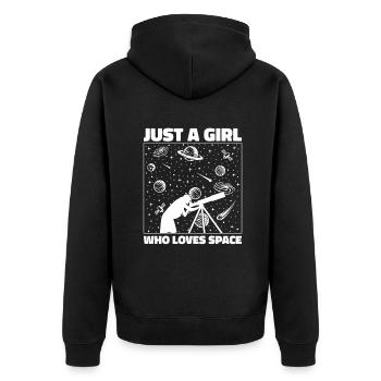Just A Girl Who Loves Space Kosmologe Astronomie - Unisex Premium Bio Zip Hoodie - Schwarz - Hinten - Nico (187cm)