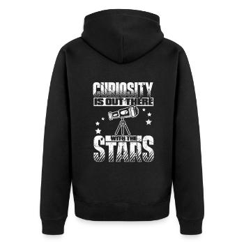 Curiosity Is Out There With The Stars Kosmologe - Unisex Premium Bio Zip Hoodie - Schwarz - Hinten - Nico (187cm)