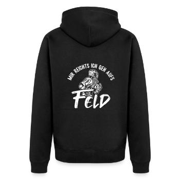 Mir reichts ich geh aufs Feld Polocrosse Trainer - Unisex Premium Bio Zip Hoodie - Schwarz - Hinten - Nico (187cm)