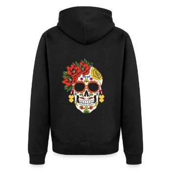 Awesome Floral Muertos Day Of Dead Sugar Bone - Unisex Premium Organic Zip Hoodie - black - Back - Nico (187cm)