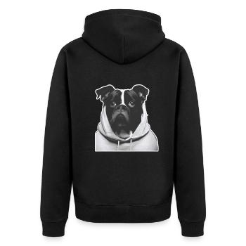 Hund mit Hoodie - Unisex Premium Bio Zip Hoodie - Schwarz - Hinten - Nico (187cm)