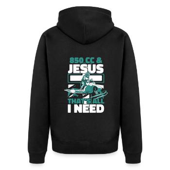 850 CC And Jesus That's All I Need Snowmobile - Unisex Premium Bio Zip Hoodie - Schwarz - Hinten - Nico (187cm)