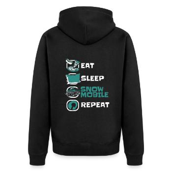 Eat Sleep Snowmobile Repeat Snowmobile Fahrer - Unisex Premium Bio Zip Hoodie - Schwarz - Hinten - Nico (187cm)