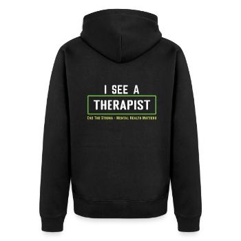 Möge Green Fight Stigma Mental Health Awareness - Unisex Premium Bio Zip Hoodie - Schwarz - Hinten - Nico (187cm)