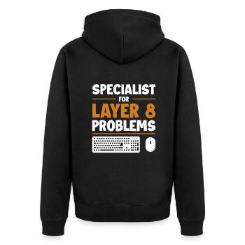 Specialist For Layer 8 Problems Admin - Unisex Premium Bio Zip Hoodie - Schwarz - Hinten - Nico (187cm)