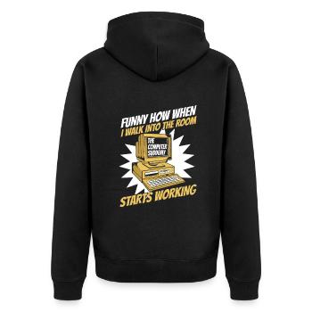 The Computer Suddenly Starts Working Admin - Unisex Premium Bio Zip Hoodie - Schwarz - Hinten - Nico (187cm)