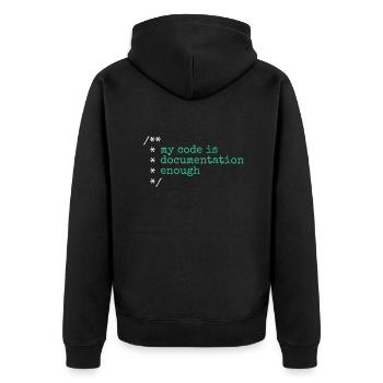 My Code Is Documentation Enough Developer - Unisex Premium Organic Zip Hoodie - black - Back - Nico (187cm)