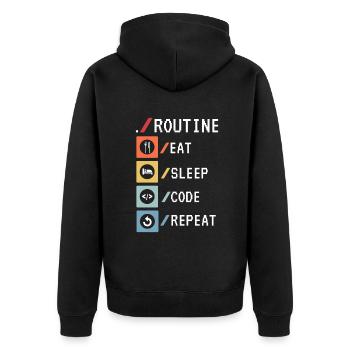 Routine Eat Sleep Code Repeat Developer Coder - Unisex Premium Organic Zip Hoodie - black - Back - Nico (187cm)