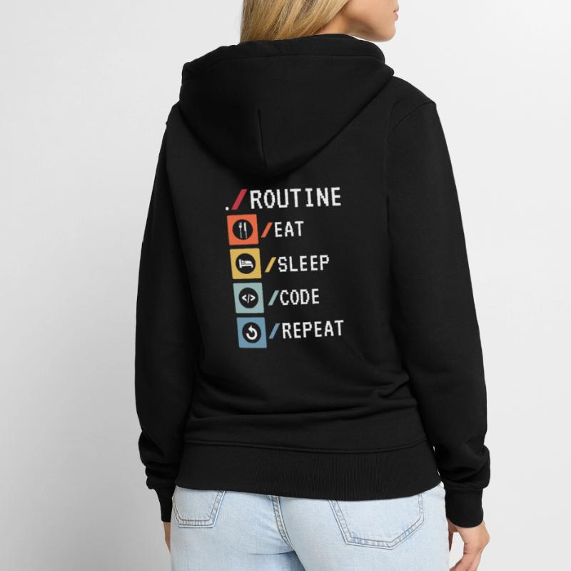 Routine Eat Sleep Code Repeat Developer Coder Veste à capuche bio Premium Unisexe