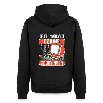 If It Involves Coding Count Me In Developer - Unisex Premium Bio Zip Hoodie - Schwarz - Hinten - Nico (187cm)