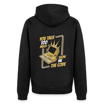 Tu parles trop Montrez-moi le développeur de code - Veste à capuche bio Premium Unisexe - noir - Dos - Nico (187cm)