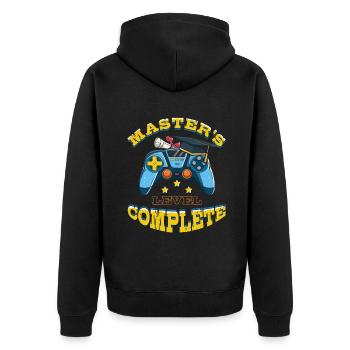 Master-PhD Abschluss Master-Absolvent 2023 - Unisex Premium Bio Zip Hoodie - Schwarz - Hinten - Nico (187cm)