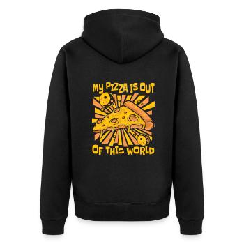 My Pizza Is Out Of This World Pizzablech Pizza - Unisex Premium Bio Zip Hoodie - Schwarz - Hinten - Nico (187cm)