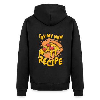 Try My New Recipe Pizza Pizzablech Pizzaofen - Unisex Premium Bio Zip Hoodie - Schwarz - Hinten - Nico (187cm)