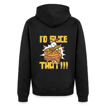 I'd Slice That Pizzaofen Pizza Pizzablech - Unisex Premium Bio Zip Hoodie - Schwarz - Hinten - Nico (187cm)