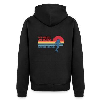 Ich Arbeite Am Besten Unter Druck Taucherflossen - Unisex Premium Bio Zip Hoodie - Schwarz - Hinten - Nico (187cm)