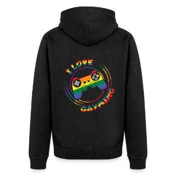 Gaming Gamer Homosexuell LGBTQ Regenbogen LGBT Pride Monat - Unisex Premium Bio Zip Hoodie - Schwarz - Hinten - Nico (187cm)