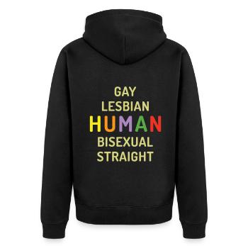 Humanity Human LGBTQ Rainbow LGBT Pride Month - Unisex Premium Organic Zip Hoodie - black - Back - Nico (187cm)
