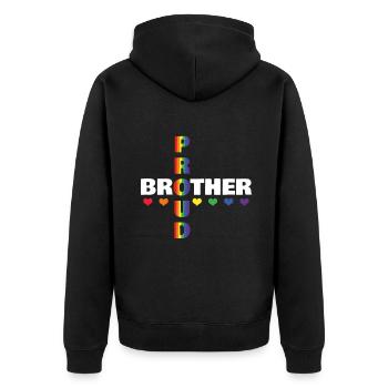 Stolzer Bruder Homosexuell LGBTQ Regenbogen LGBT Pride Monat - Unisex Premium Bio Zip Hoodie - Schwarz - Hinten - Nico (187cm)