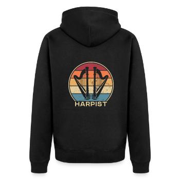 Retro Harpist Harp Concert Harp Harp Music - Unisex Premium Organic Zip Hoodie - black - Back - Nico (187cm)