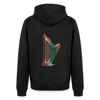 Retro concert harp harp music harp harp player - Unisex Premium Organic Zip Hoodie - black - Back - Nico (187cm)