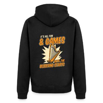 Until The Buzzering Starts Harp Music Harp - Unisex Premium Organic Zip Hoodie - black - Back - Nico (187cm)
