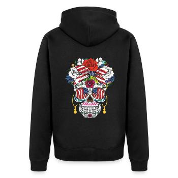 4. Juli Dia de Muertos 4. Juli Unabhängigkeit - Unisex Premium Bio Zip Hoodie - Schwarz - Hinten - Nico (187cm)