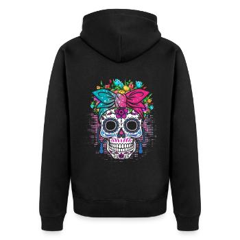 Fantastischer Muertos Drip Rave Music Party Techno Beat - Unisex Premium Bio Zip Hoodie - Schwarz - Hinten - Nico (187cm)
